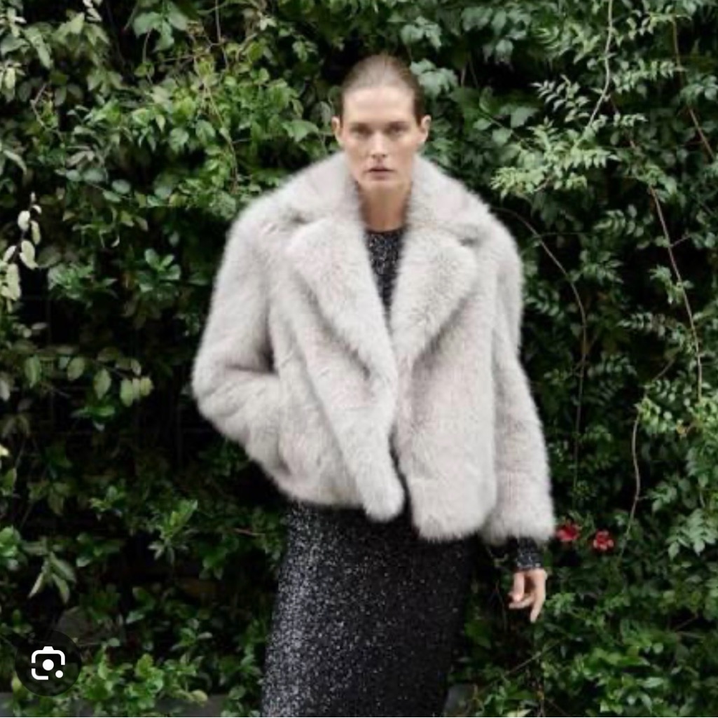 Zara Women's Taupe Gray Faux Fur Jacket Small
